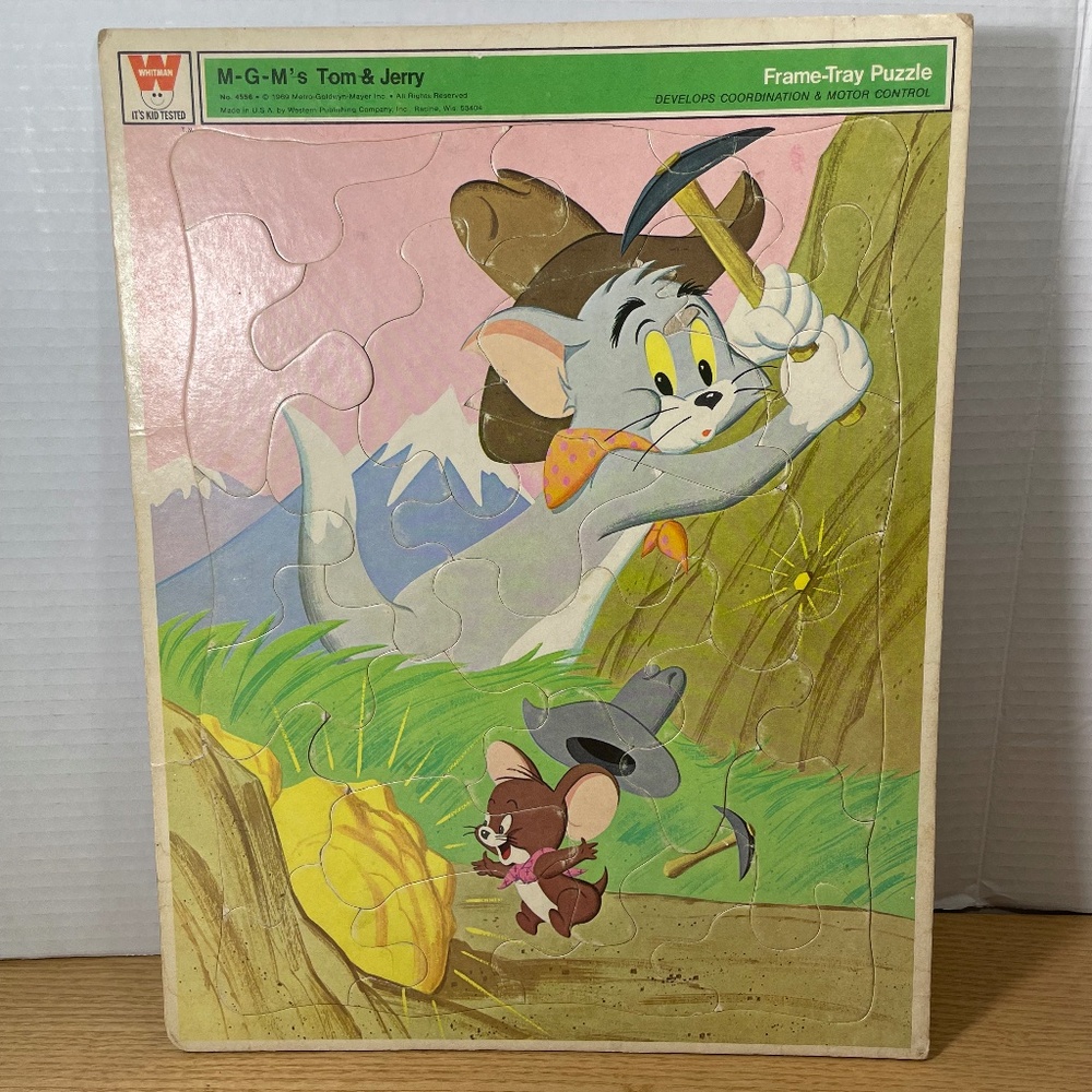 Vintage Whitman Tom & Jerry Frame Tray Puzzle No 4556 MGM 1969 Mining for Gold